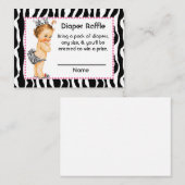 ピンクとゼブラプリント小さなプリンセスおむつラッフル エンクロージャーカード (正面/裏面)