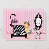 ピンクとゼブラベビーシャワー招待状 招待状 (正面/裏面)