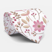 ピンクとソフトベージュ牡丹の花輪 ネクタイ (ロール)