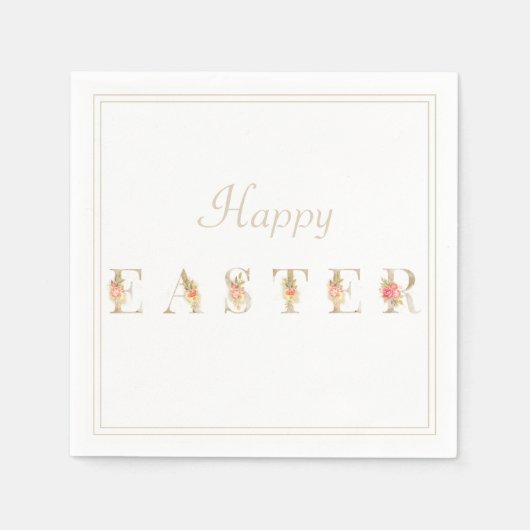 ピンクとタンのフローライースターナプキン スタンダードカクテルナプキン (正面)