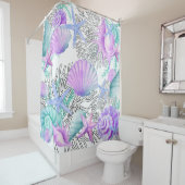 ピンクとターコイズと白の貝殻のシャワーカーテン シャワーカーテン (インサイチュ)