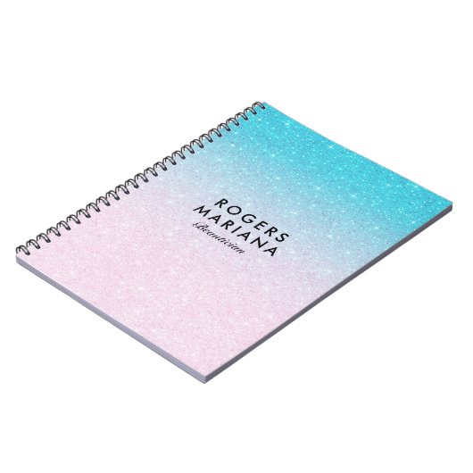ピンクとターコイズのグラデーション疑似ラメ ノートブック (左側)