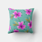 ピンクとターコイズのフローラ水色 クッション (裏面)