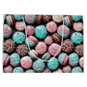 ピンクとターコイズのマカロン誕生日 ラージペーパーバッグ (裏面)