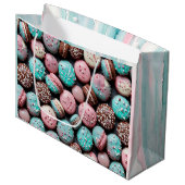 ピンクとターコイズのマカロン誕生日 ラージペーパーバッグ (正面アングル)