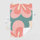 ピンクとターコイズのレトロなスタイルの花 ゴルフタオル (インサイチュ)