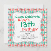 ピンクとターコイズの三アステカ角形の縞模様 招待状 (正面)