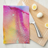 ピンクとターコイズの大理石抽象芸術水彩 キッチンタオル (四つ折り)
