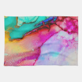 ピンクとターコイズの大理石抽象芸術水彩 キッチンタオル (横)