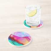 ピンクとターコイズの大理石抽象芸術水彩 コースター (側面)