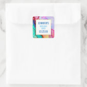 ピンクとターコイズの大理石抽象芸術水彩 スクエアシール (バッグ)