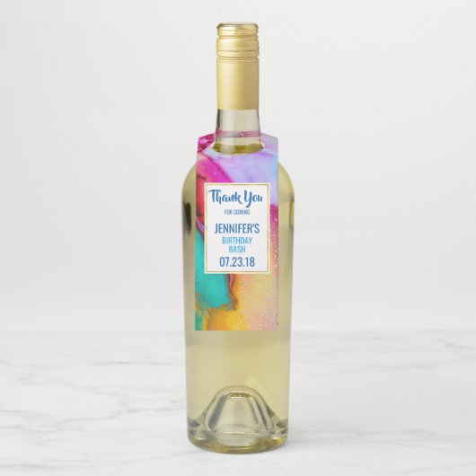 ピンクとターコイズの大理石抽象芸術水彩 ボトルネックタグ (ボトル)