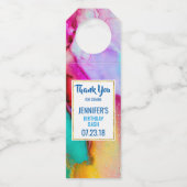 ピンクとターコイズの大理石抽象芸術水彩 ボトルネックタグ (正面)