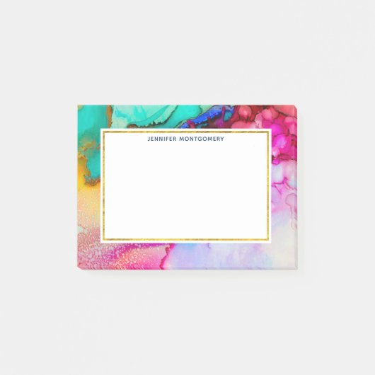 ピンクとターコイズの大理石抽象芸術水彩 ポストイット (正面)