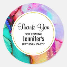 ピンクとターコイズの大理石抽象芸術水彩 ラウンドシール