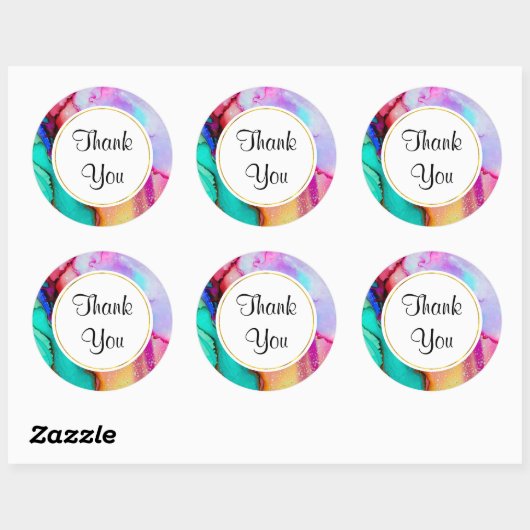 ピンクとターコイズの大理石抽象芸術水彩 ラウンドシール (シート)