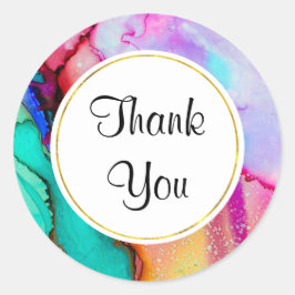 ピンクとターコイズの大理石抽象芸術水彩 ラウンドシール