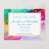 ピンクとターコイズの大理石抽象芸術水彩 案内ポストカード (正面)