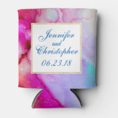 ピンクとターコイズの大理石抽象芸術水彩 缶クーラー (正面)