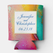 ピンクとターコイズの大理石抽象芸術水彩 缶クーラー (裏面)