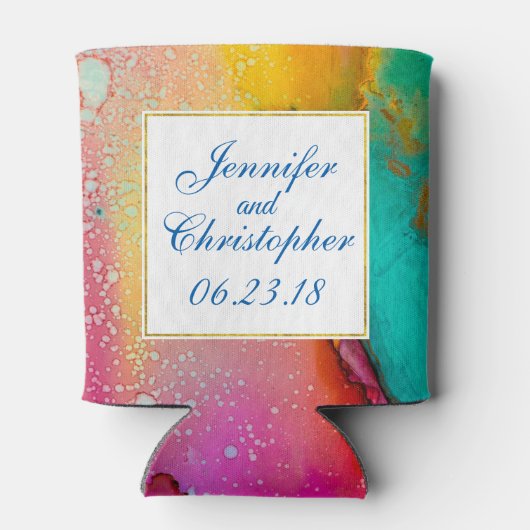 ピンクとターコイズの大理石抽象芸術水彩 缶クーラー (裏面)