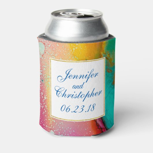 ピンクとターコイズの大理石抽象芸術水彩 缶クーラー (缶裏面)