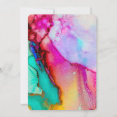 ピンクとターコイズの抽象的な水彩画の誕生日 招待状 (裏面)