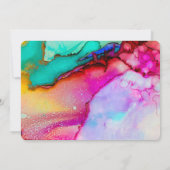 ピンクとターコイズの抽象芸術水の結婚色 招待状 (裏面)
