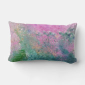 ピンクとターコイズの抽象芸術絵を描 ランバークッション (裏面)