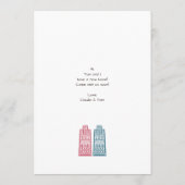 ピンクとターコイズの新しいアドレスの漫画の街 案内状 (裏面)