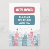 ピンクとターコイズの新しいアドレスの漫画の街 案内状 (正面)