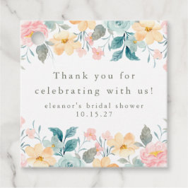 ピンクとターコイズの花のブライダルシャワー カスタム サンクス フェイバータグ