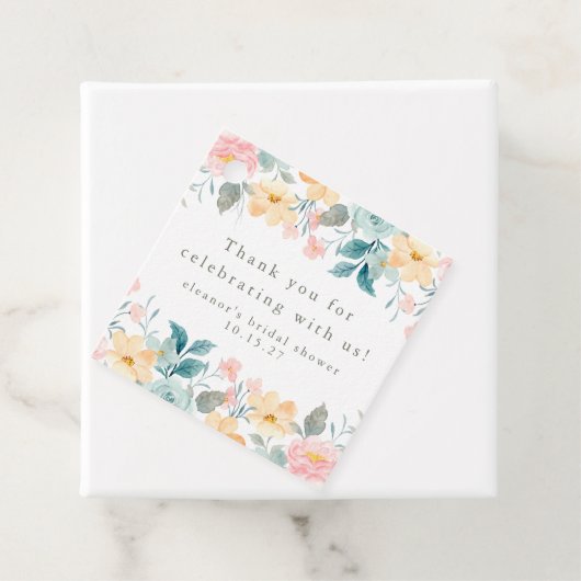 ピンクとターコイズの花のブライダルシャワー カスタム サンクス フェイバータグ (インサイチュ)