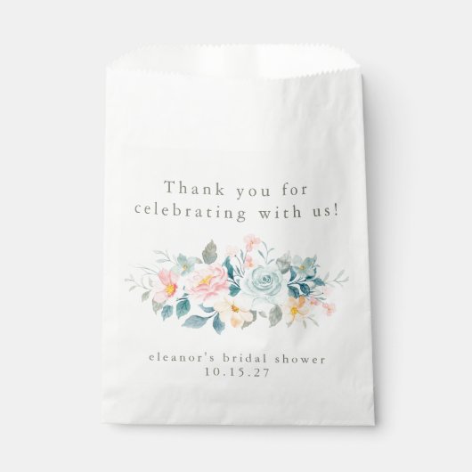 ピンクとターコイズの花のブライダルシャワー カスタム サンクス フェイバーバッグ (正面)