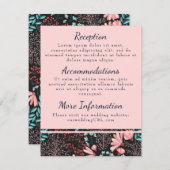 ピンクとターコイズの花の受付カード エンクロージャーカード (正面/裏面)