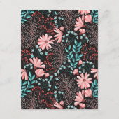 ピンクとターコイズの花の受付カード エンクロージャーカード (裏面)
