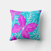 ピンクとターコイズの葉柄装飾用クッション クッション (裏面)