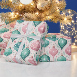ピンクとターコイズの飾りボール クリスマスオーナメント ラッピングペーパー