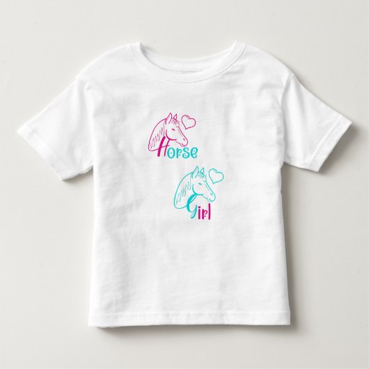 ピンクとターコイズの馬の女の子 トドラーTシャツ (正面)
