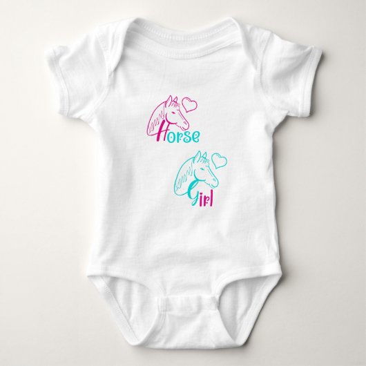 ピンクとターコイズの馬の女の子 ベビーボディスーツ (正面)