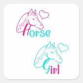 ピンクとターコイズの馬の少女 スクエアシール (正面)
