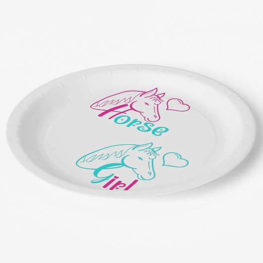 ピンクとターコイズの馬の少女 ペーパープレート (アングル)