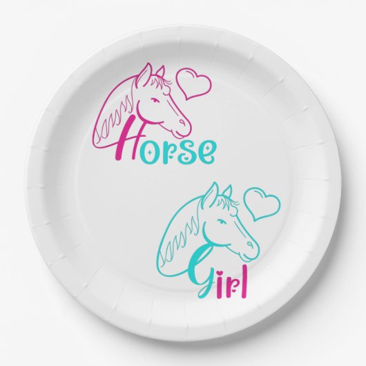 ピンクとターコイズの馬の少女 ペーパープレート (正面)