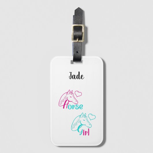 ピンクとターコイズの馬の少女 ラゲッジタグ (正面縦)