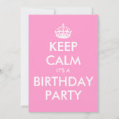 ピンクとターコイズの「Keep calm」誕生日招待状 招待状 (裏面)