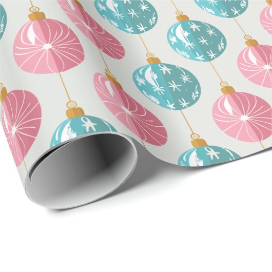 ピンクとターコイズクリスマスオーナメント ラッピングペーパー (ロールコーナー)