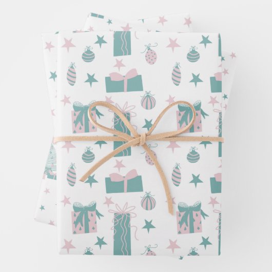 ピンクとターコイズクリスマスコレクション ラッピングペーパーシート (インサイチュ)