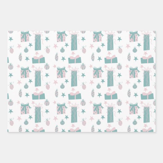 ピンクとターコイズクリスマスコレクション ラッピングペーパーシート (正面)