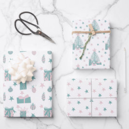 ピンクとターコイズクリスマスコレクション ラッピングペーパーシート