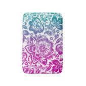 ピンクとターコイズグラデーションフローラダマスク バスマット (正面縦)